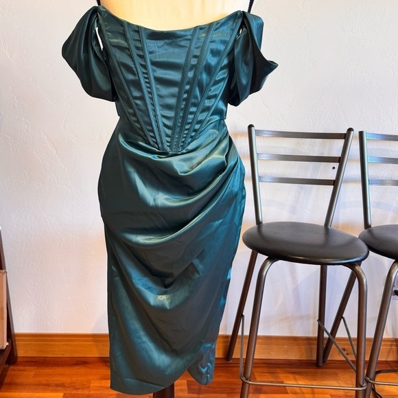 House of CB Loretta style Satin Corset Dress NWT Emerald Peacock green NEW sz S - Picture 4 of 15